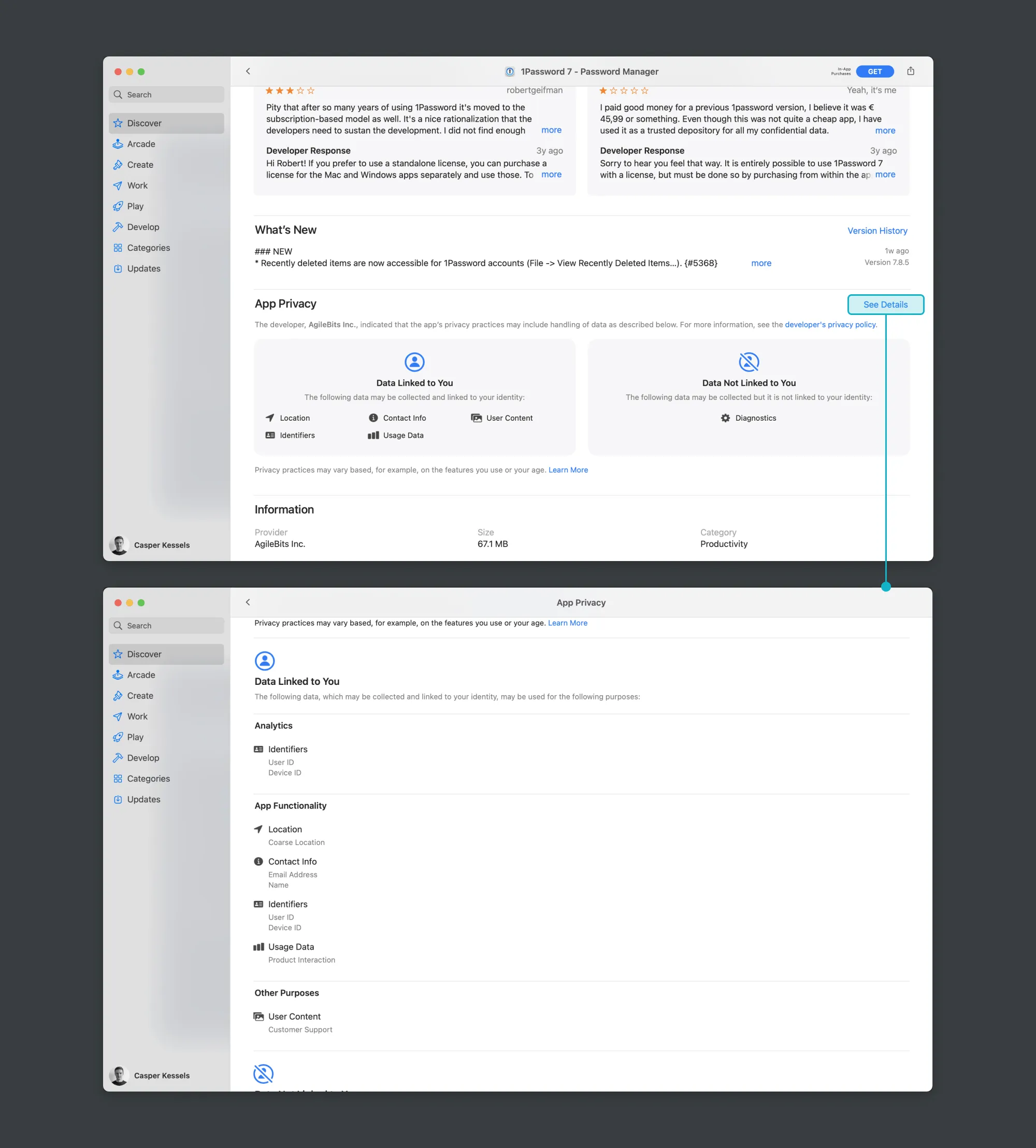 The privacy report in the Apple App Store