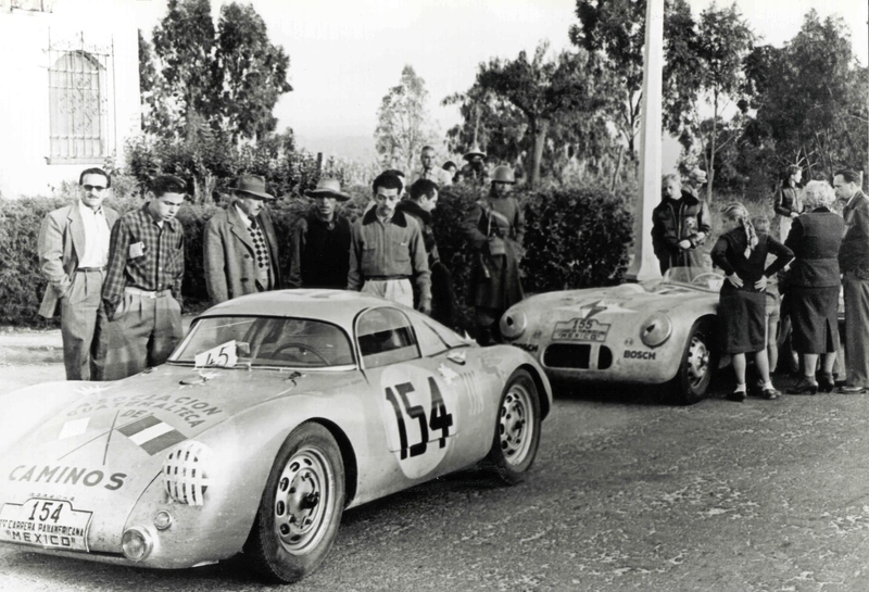 Porsche 550 Coupé and a Borgward Hansa 1500 RS at the start of the 1953 rally