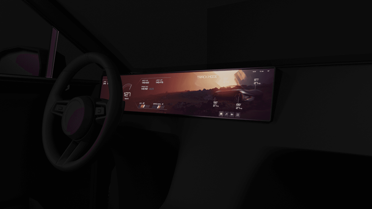 Example of a version of our product designed for a sportscar with a super wide display